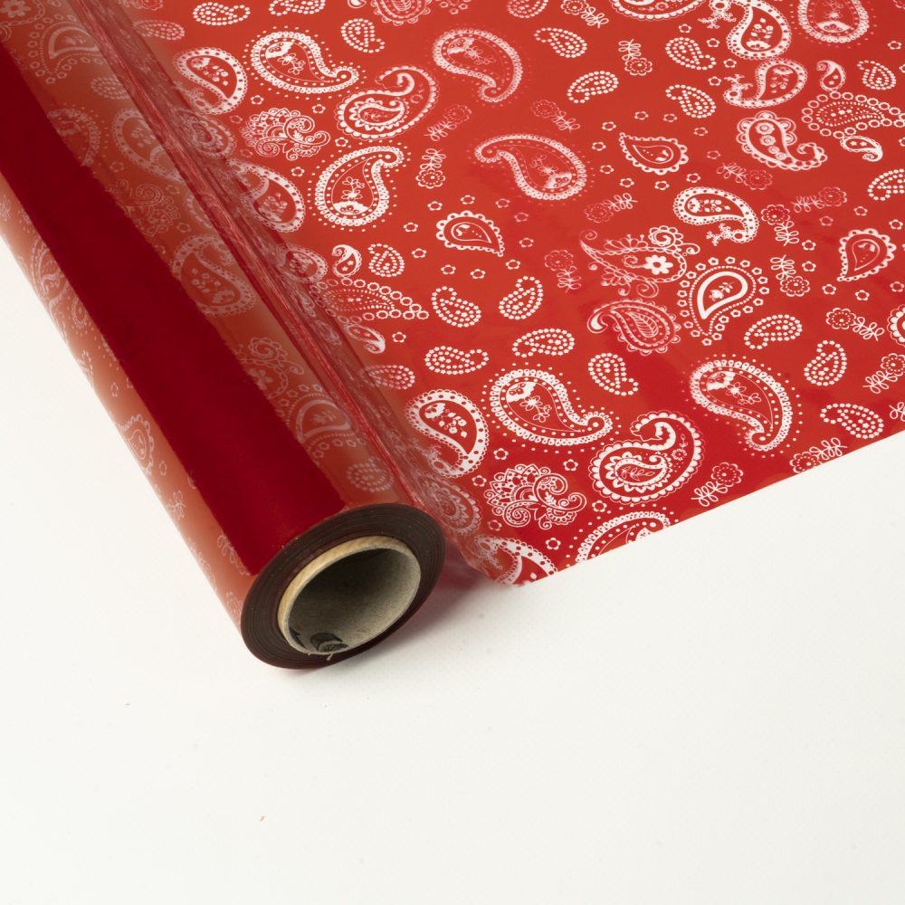 Papel de Regalo Polipropileno Transparente Cachemir Rojo
