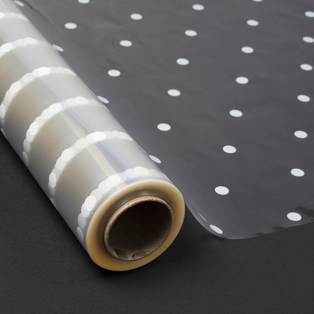 Papel de Regalo Transparente con Topos-Lunares Blancos.