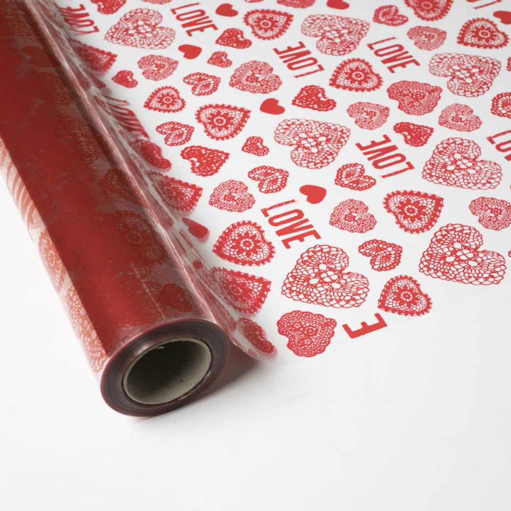 Papel de Regalo Polipropileno Transparente - Corazones - San Valent?n